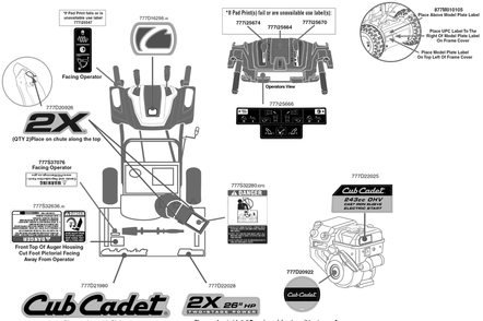 Label Map Diagram and Parts List for 2X26-INCHHP (31AM5CVS710)(2019) Cub Cadet Snow Blower